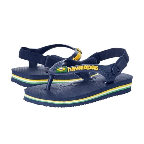 NEW Havaianas Kids Baby Brazil Logo Navy Blue Sling Back Flip Flop Sandal - Picture 7 of 7